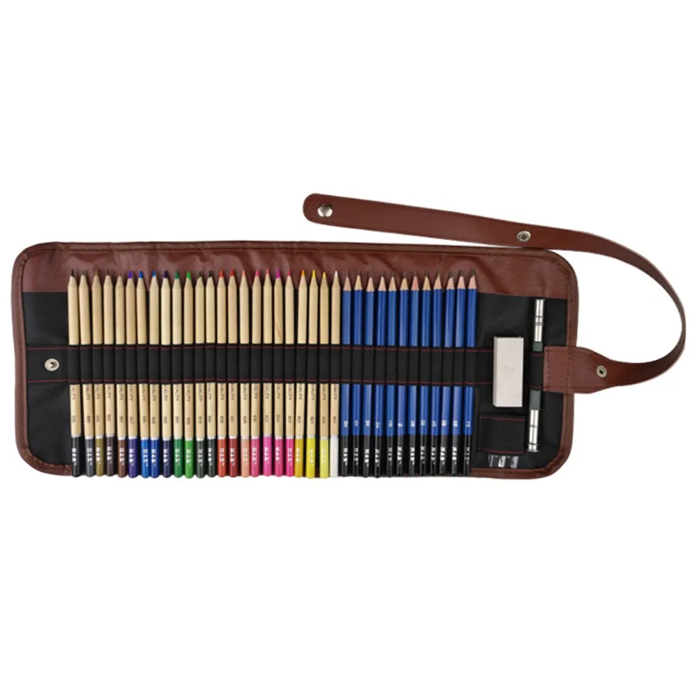 

SOONHUA Carrying Bag Roll Up Wrapper 40pcs Set Colored Pencil Art Drawing Coloring Pencil Sketch Set 24 Colors Coloring Supplies