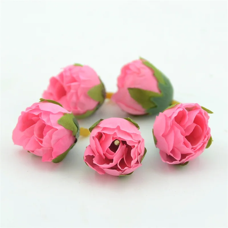 10 шт. мини шелковая искусственная чайная Роза цветочная головка для украшения свадебной вечеринки DIY аксессуары для букета ручной работы - Цвет: Pink