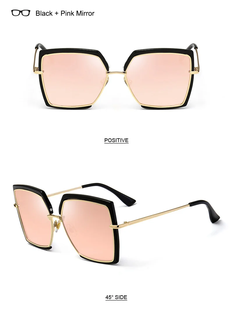 Шауна негабаритный половина рамки женские розовые зеркальные Квадратные Солнцезащитные очки Мода дамы чай градиентные линзы Оттенки UV400
