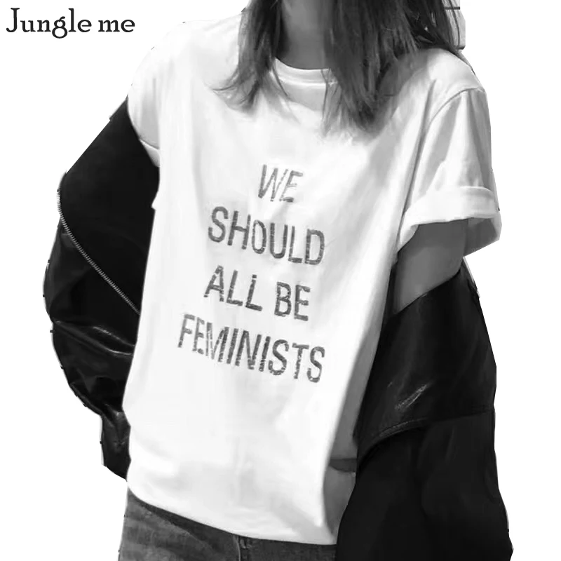 DRESSMAP 2017 New Women white Shirts Casual Summer Tops Harajuku T-shirt White Short Sleeve O-neck WE SHOULD ALL BE FEMINISTS | Женская