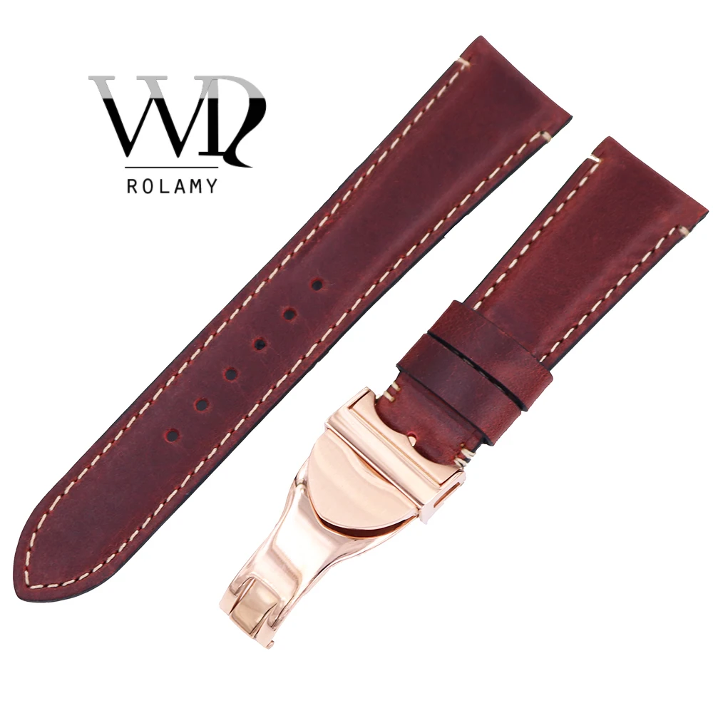 Rolamy 22mm High Quality Genuine Leather Replacement Wrist Watchband Strap Belt Loops Band Bracelets For IWC Tudor Breitling | Наручные