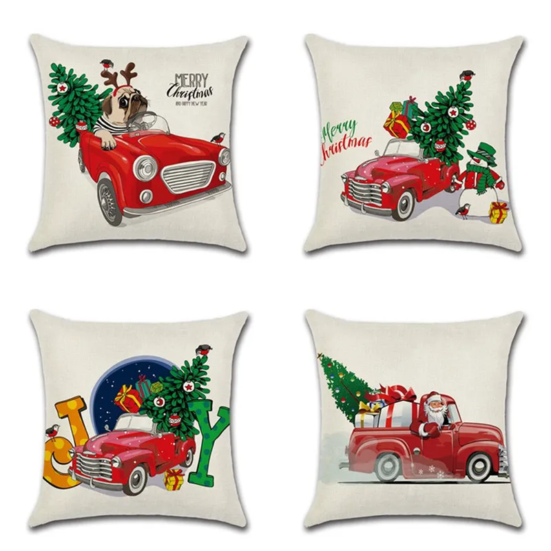 

Cute Cartoon Pattern Pillowcase Merry Chritmas Tree Animal Dog Printed Throw Pillow Case Office Chair Pillow Cover 45x45cm