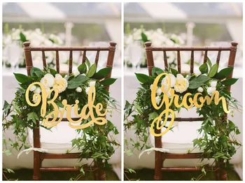 

Acrylic Mirror Gold Wedding Chair Signs Bride and Groom Signs, Hanging Chair Signs for Wedding Chair Decoration Photo Props