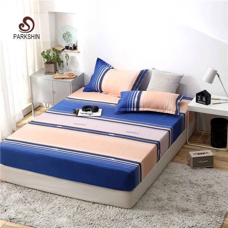 

Parkshin 1PCS Striped Bed Linen Nordic Fitted Sheet Bed Sheets On Elastic Band With Rubber Sheet Corners Double Mattress Covers