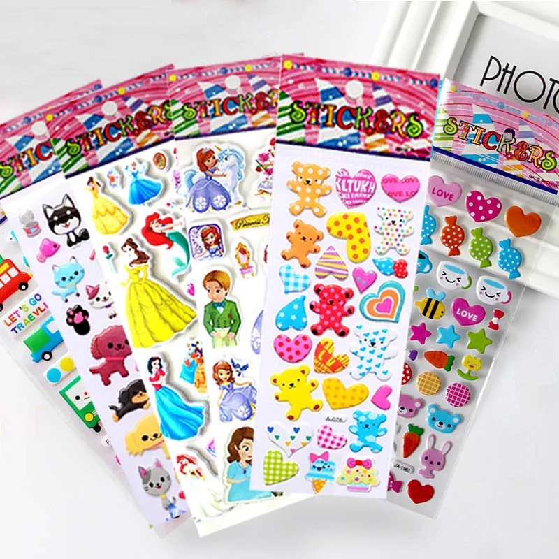 

10 Sheets/lot 3D Puffy Bubble Stickers Mixed Cartoon Mickey Cars Spiderman Waterpoof DIY Children Boy Girl Toy