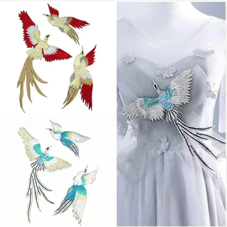 

Bird iron on adhesiver Phoenix bird combination embroidery lace cloth paste fabric applique patch DIY Patches