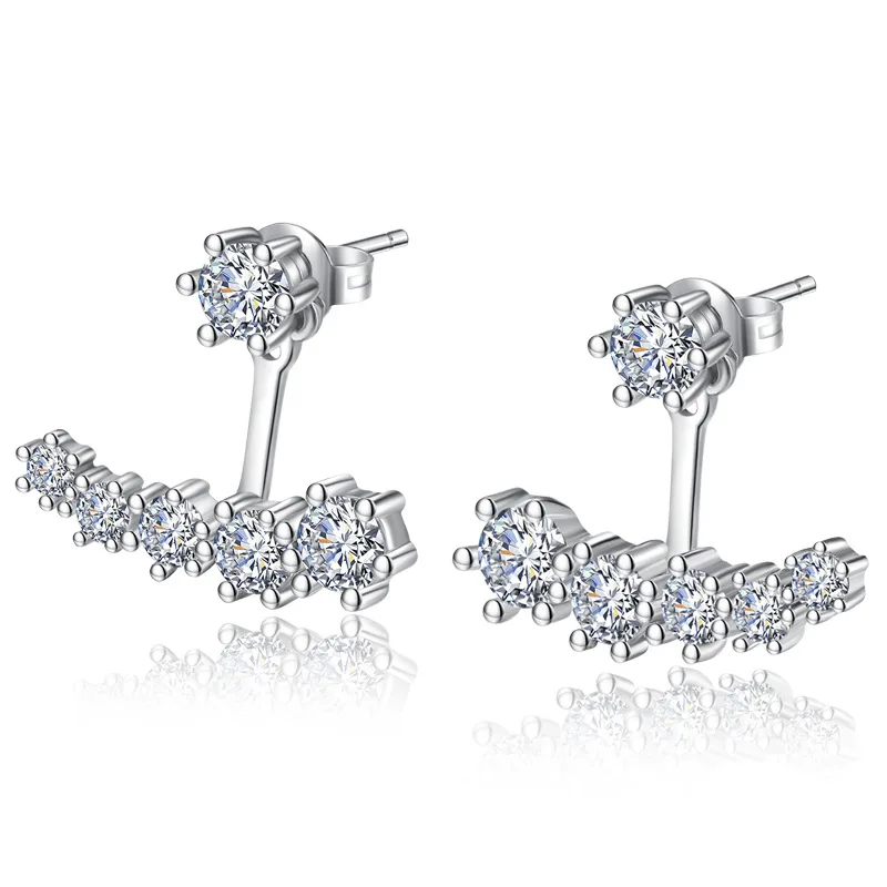

Luxury 925 Sterling Silver Earrings Six Claw Zirconia Front Back Double Sided Leaves Stud Earrings For Women