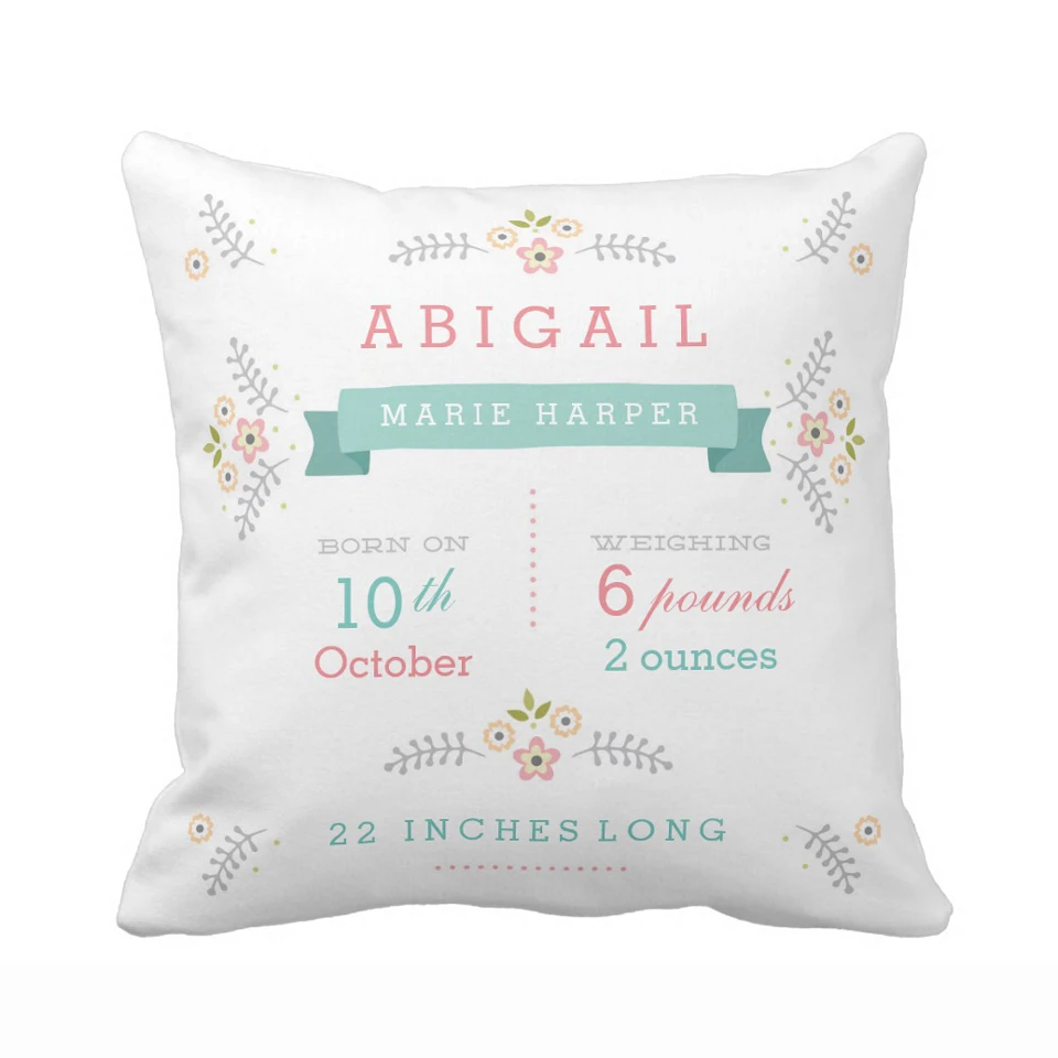 Housse De Coussin Decorative Motif Floral Personnalise Statique De Naissance Bebe Fille Maison Canape Carre Aliexpress