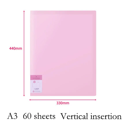 Deli A3 папка для презентаций документов 297*420 мм 60/40 страницы прозрачная папка вертикальная вставка в швейную машинку буклет для документов - Цвет: Pink 60sheets