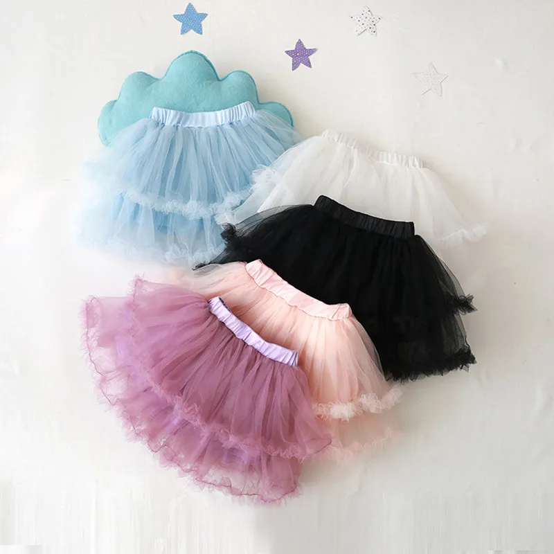 2019 New Girls Gauze Bubble Skirts Pure Color Tutu Skirt Performance Princess Pettiskirts Spring and Summer 3-8Y