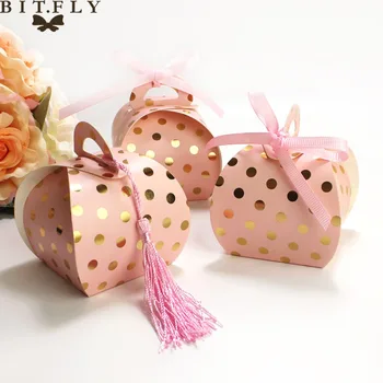 

10PCS Fashion Classical dot printed Tassel Candy Box Bag Gift package For Baby Shower Birthday Wedding Festival Party Supplies