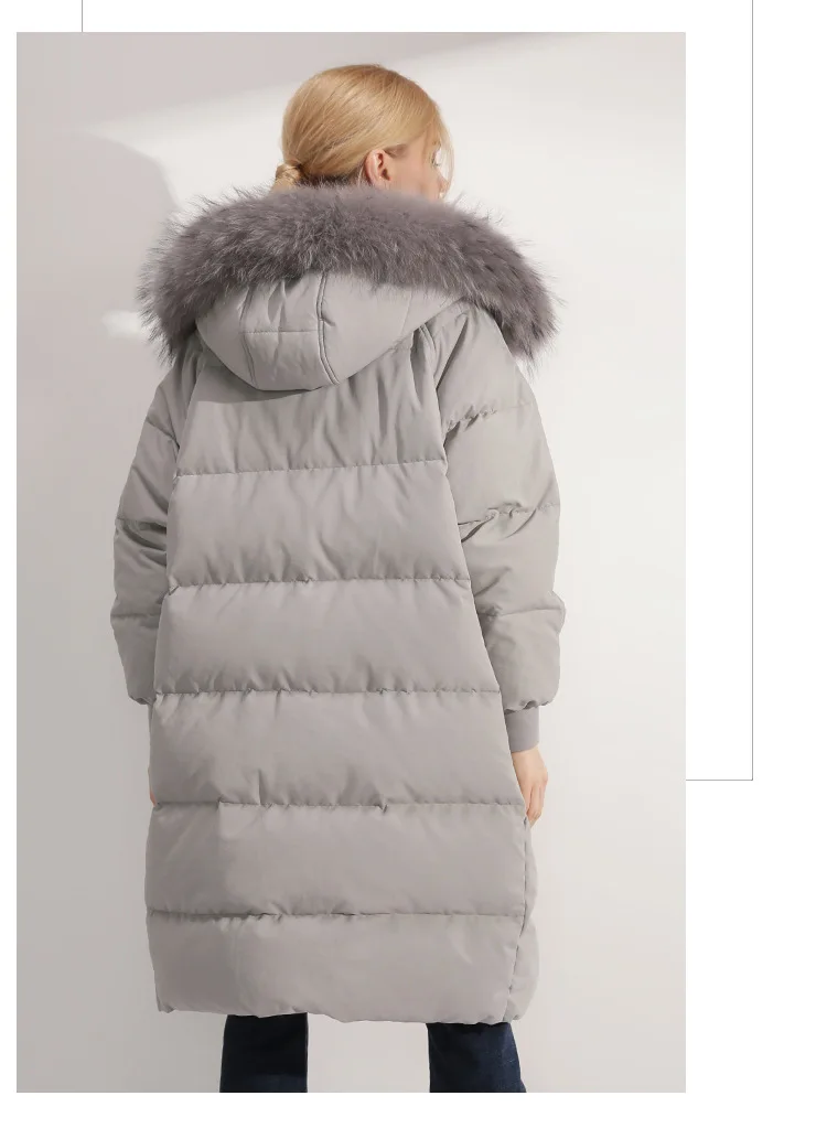 2018 Зимняя Новая высококачественная женская одежда длинная дизайнерская Меховая куртка с капюшоном высокого качества на белом утином пуху