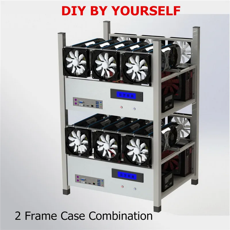 

Open Air 6 GPU BTC Mining Case Stackable Computer ETH Miner Mining Frame Rig Case 6x Fan & Temp Monitor LTC BitCoin Server