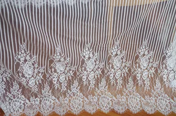 

chantilly lace fabric with strips, off white wedding decors, sell by yard
