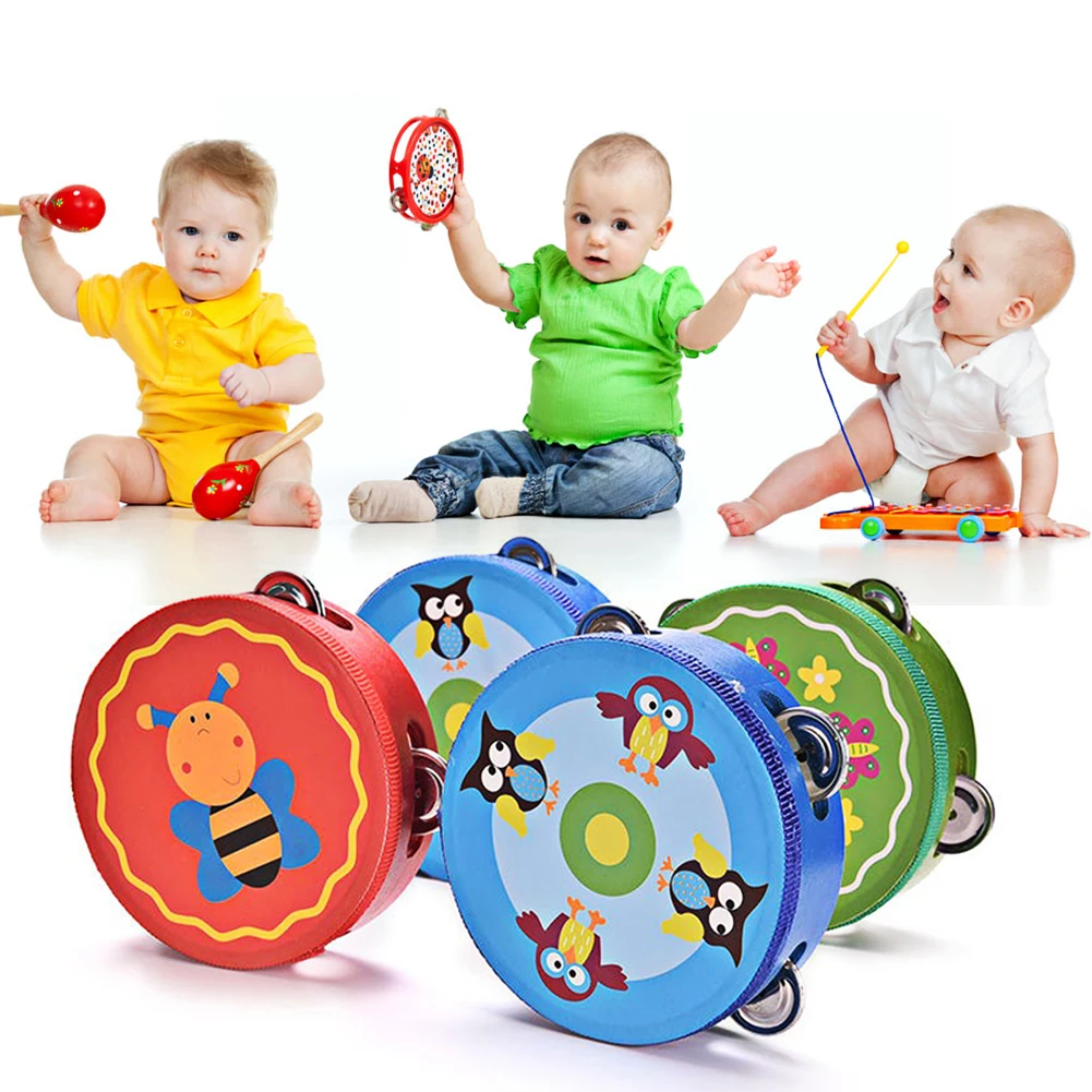 Buy 1 Pc Kids Educational Cartoon Wooden Drum Rattles