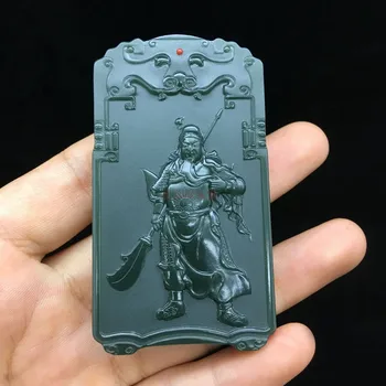 

Explosive models selling Xinjiang Hetian jade green jade a fine material inlaid Nanhong Zhongyi Guan Gong jade pendant hp319#