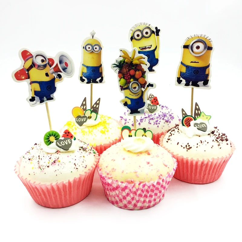 

720pcs/lot Cartoon Minions despicable Me Cupcake Topper Pick kids Birthday Wedding Party Supplies Cake Flags Decoration Boy Girl