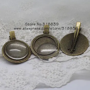 

Antique Bronze Metal Zinc Alloy Trendy Hair Clips Blanks Round Settings + Clear Glass Cabochons 3 set/lot 30mm 7935