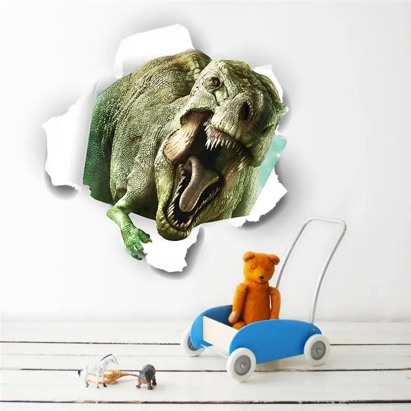 3d Dinosaurs Through The Wall Stickers Home Decoration Kids Room Safari