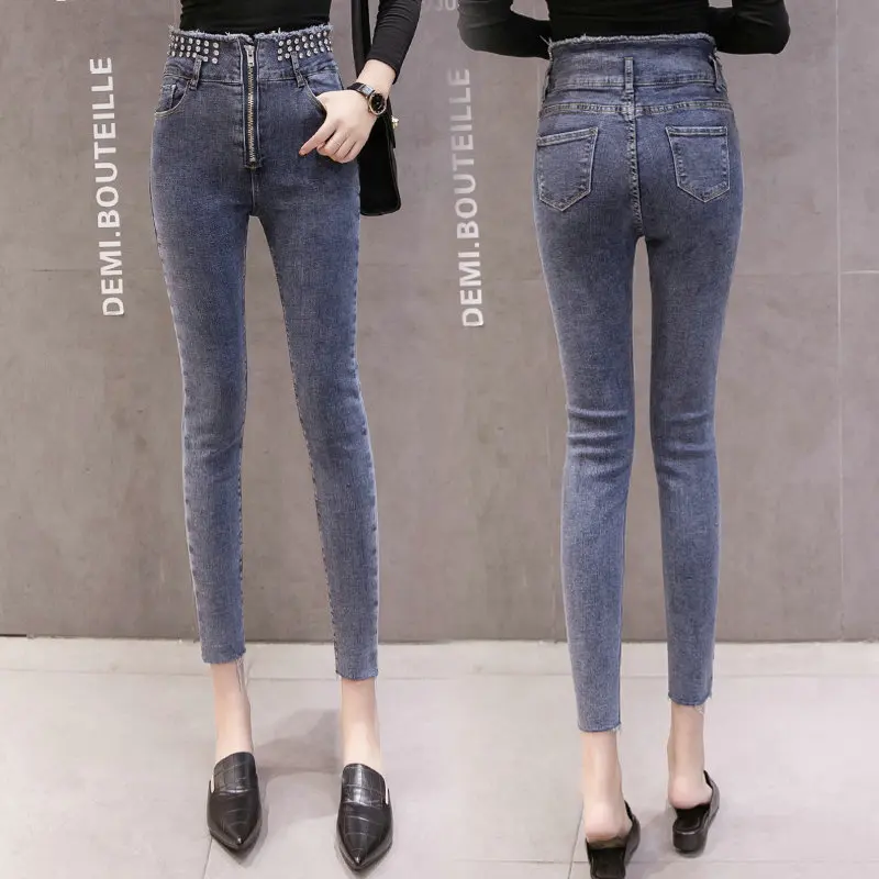 Jacquard Lourd De Collants bleu Neuf Leggings Pantalon minute Femme Nouvelle Coupé 2019 Industriel Dames Jeans Noir Mode Femmes Moulant I0Uxqxvn