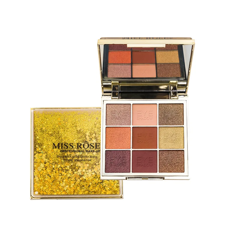 

Professional 9 Colors/set Glitter Eyeshadow Plate Fashion Lady Makeup Gold Brown Diamond Shimmer Eye Shadow Metallic Matte Nude