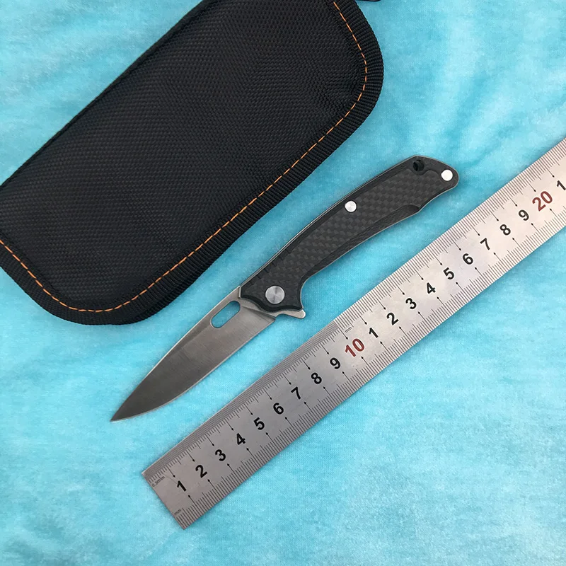

LEMIFSHE Flipper folding knife D2 blade carbon fiber + steel handle outdoor camping kitchen fruit knife EDC tool