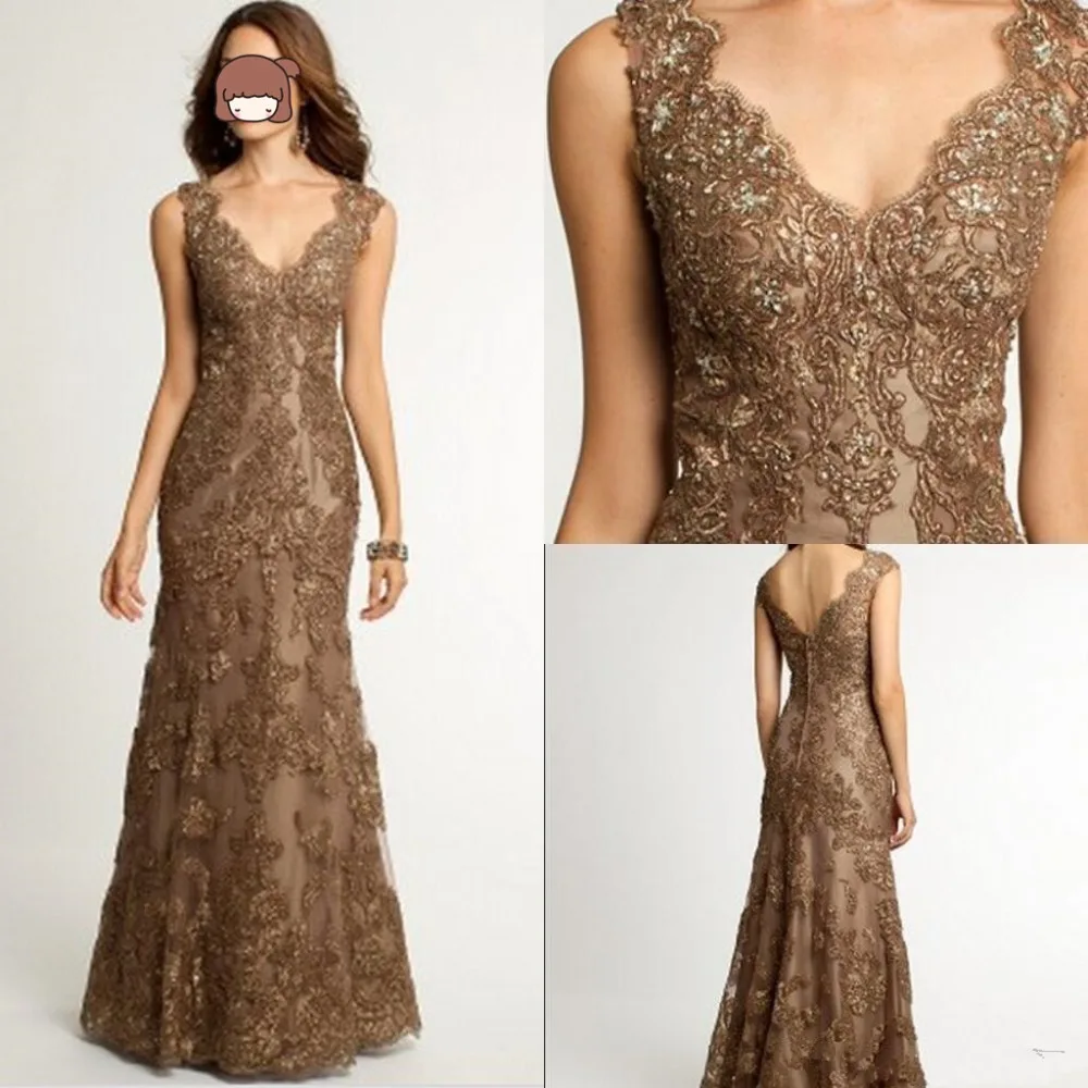

2019 Mother Dresses farsali Elegant V Neck Floor Length Beaded Lace Appliques Mermaid Mother of the Bride Dresses Custom Made