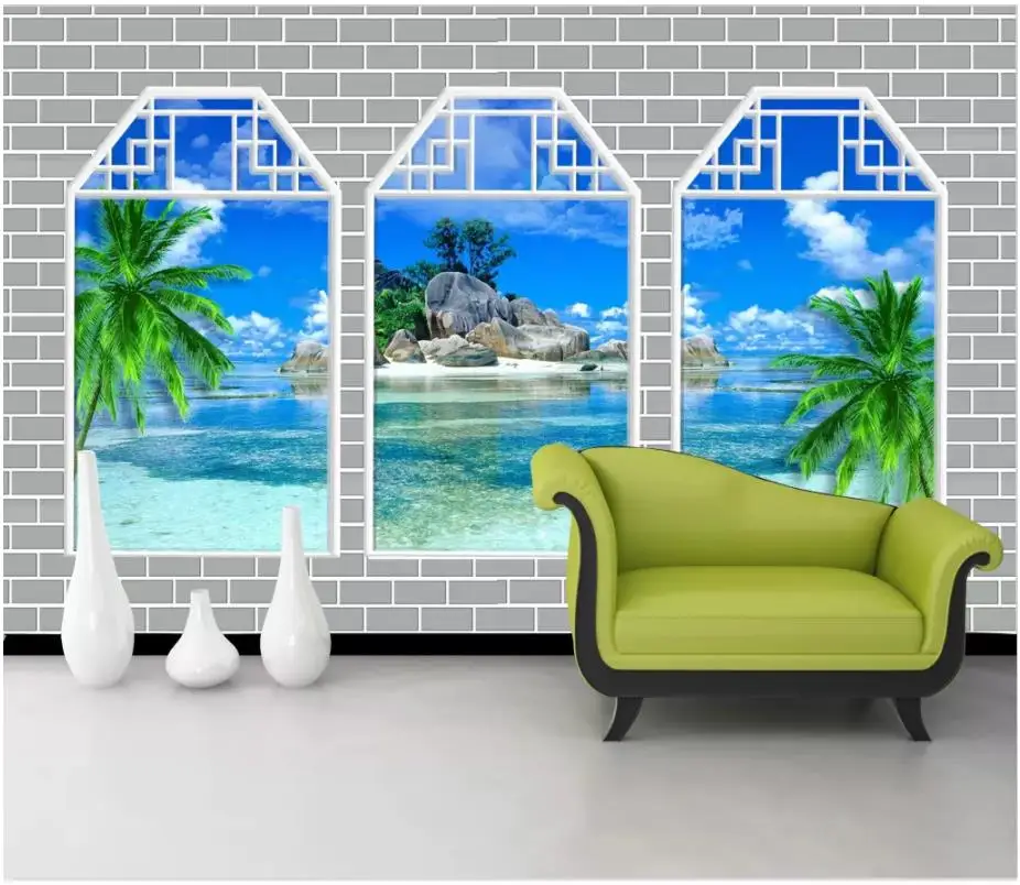 

Custom wallpaper for walls 3 d wall murals 3D TV background wall blue sky white clouds beach seascape wall papers home decor