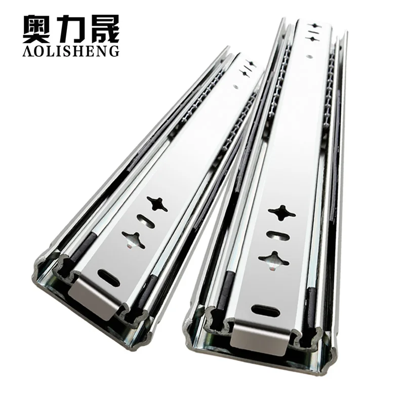 

304 Stainless Steel Heavy duty slide rail 53mm width 3 folds ball bearing telescopic Full Extension industrial drawer