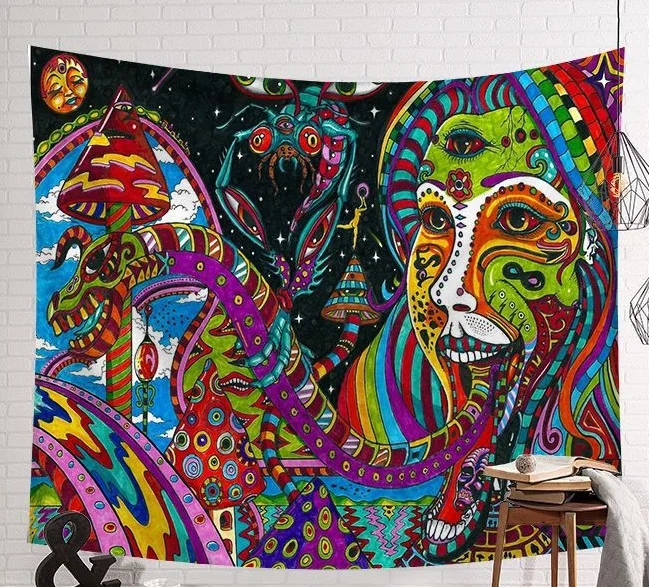

CAMMITEVER Abstract Woman Strange Geometric Wall Carpet Cloth Psychedelic Tapestry Factory Supply Directly Wholesale Price