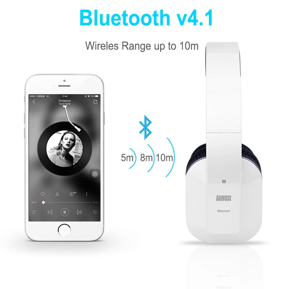 August EP650 Bluetooth 4.1 Headphones with aptX_White