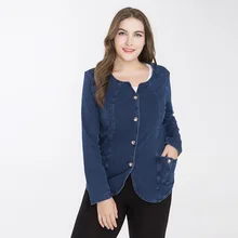 

2018 New Arrival Plus Size Office Ladies Denim Jackets for Women Long Sleeve Blue Jean Coats Turn-down Suit-collar Female Tops