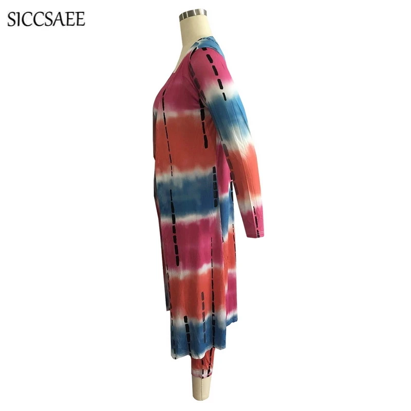 Tie Dye Printed 3 Piece Set Women Tube Bodysuit Strapless Crop Top Maxi Cardigan Long Sleeve Sexy Korean Cape Cloak Fall 2018