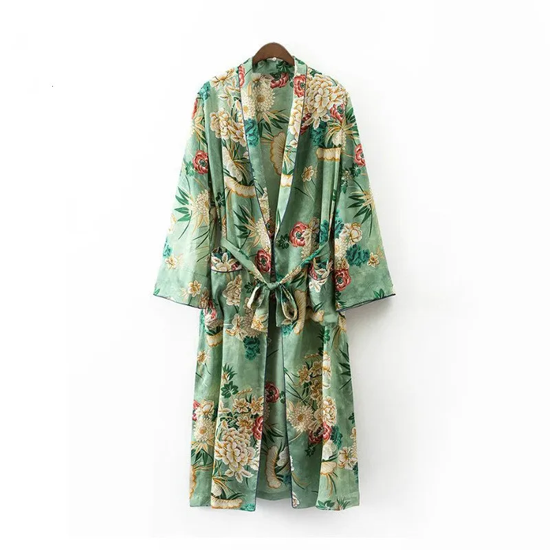 Весенняя и летняя ночная рубашка с принтом размера плюс шелковый халат женский ночной халат пальто халат кардиган жакет для женщин RE2274