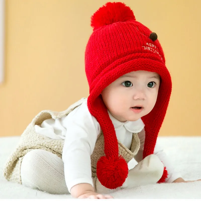 Christmas Deer Baby Winter Hat Warm Beanie Cap For Boys Girls Knitted