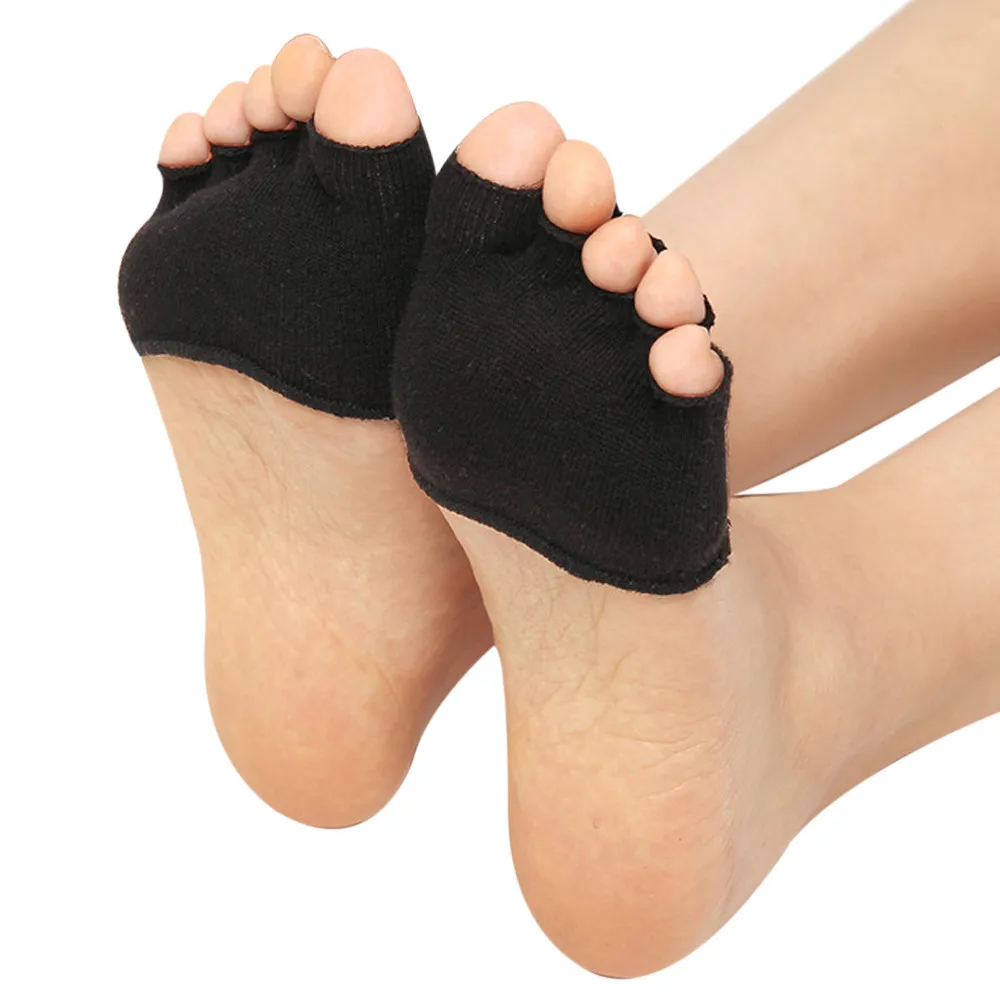 Reallion, женские носки, противоскользящие, пять пальцев, без спинки, силиконовые, Нескользящие, 5 Носок, носки для балета, спортзала, фитнеса - Цвет: Black