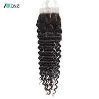 Allove Brazilian Deep Wave Lace Closure 4*4 Three Way Part Lace Closure Non Remy Human Hair Closure 8-20 Inch Free Shipping