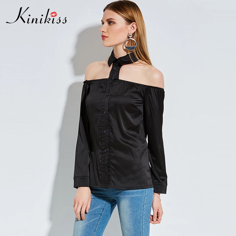 Spring Women Black Blouse Off Shoulder Gothic Halloween Shirt Collar