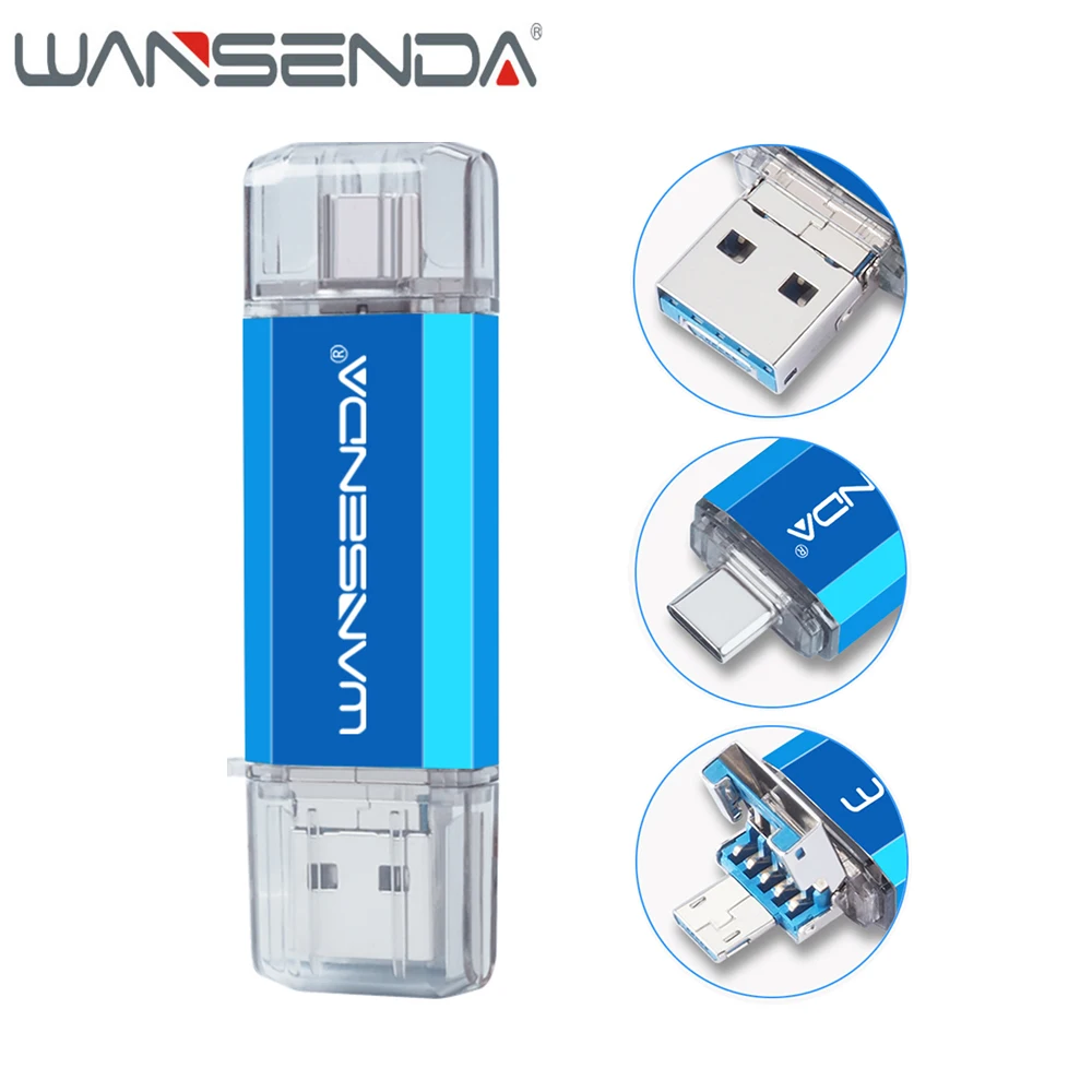 

WANSENDA 3 In 1 USB 3.0 Flash Drive Type-C OTG Pen Drive 128GB Pendrive 64GB 32GB 16GB Micro cel USB Stick for Android Type C PC