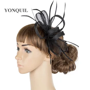 

Vintage black royal floral with feather headwear hair clip fasinctor hat bridal hair accessories red party hat hair combs MYQ069
