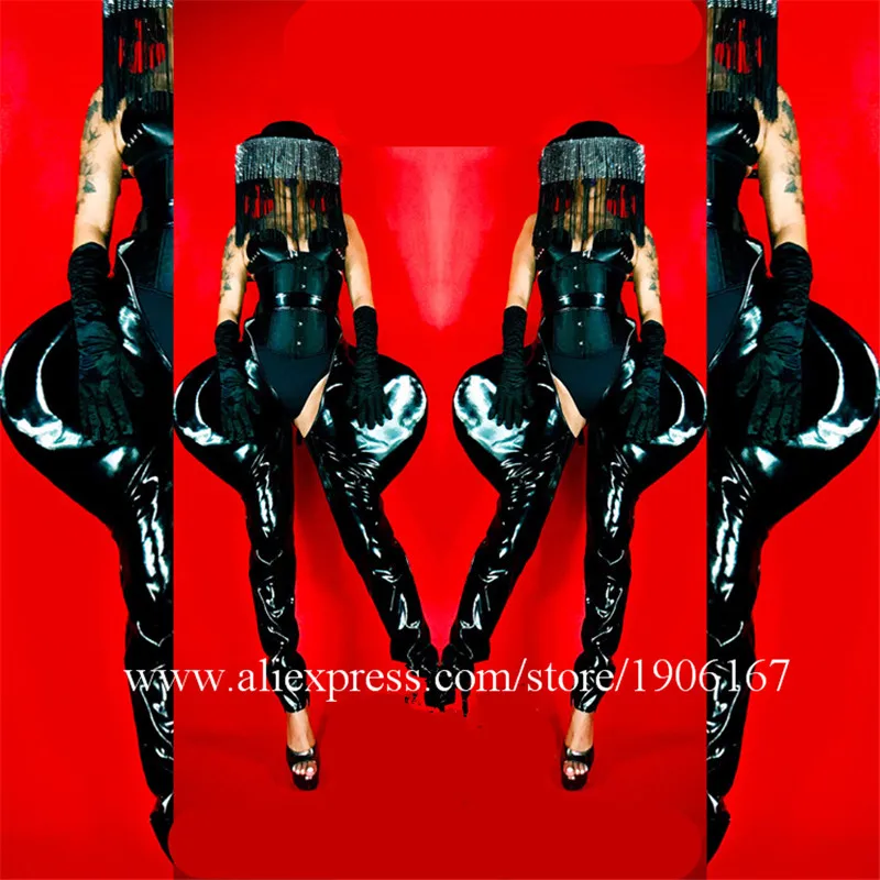 Nightclub GOGO female models black sexy Chinese style rhinestone tassels fighting hats costumes dance team performance costumes0