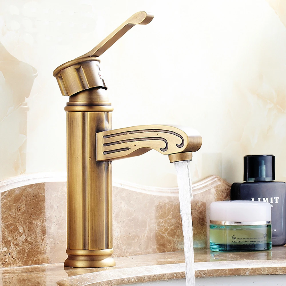 

Copper faucet basin hot and cold faucet European antique single handle single hole washbasin Water tap wx7191605