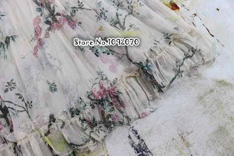 Женское платье миди из шелкового жоржета с оборками и принтом в виде птиц, шелковое платье