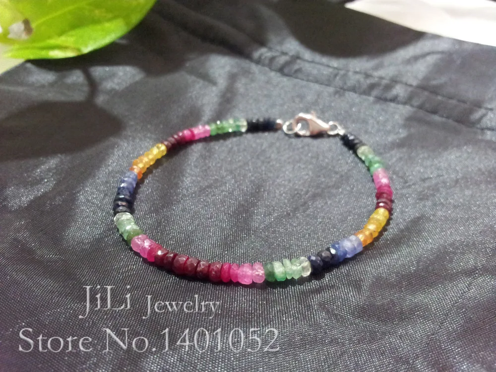 Multi Gem Natural Emerald Ruby Sapphire Necklace Magnificent Rainbow Beads