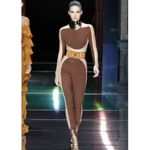 Осенние обтягивающие эластичные брюки с повязкой для ночного клуба, для девушек, на день рождения, сексуальные повседневные, свободные, праздничные, сетчатые, с длинными рукавами