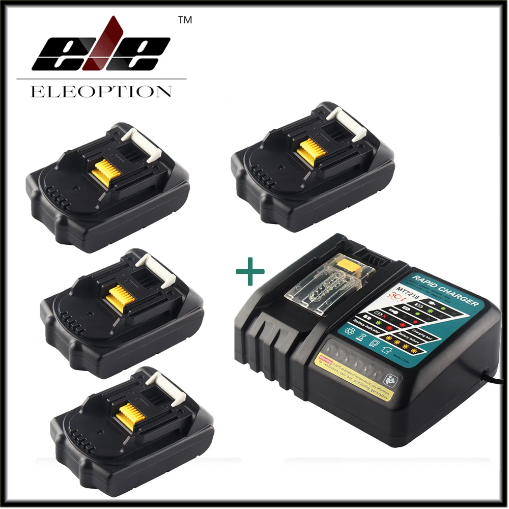 

4x Eleoption 18V 2000mAh Li-ion Replacement Power Tool Battery For MAKITA 194205-3 194309-1 BL1815 + 1x 7.2V-18V Charger