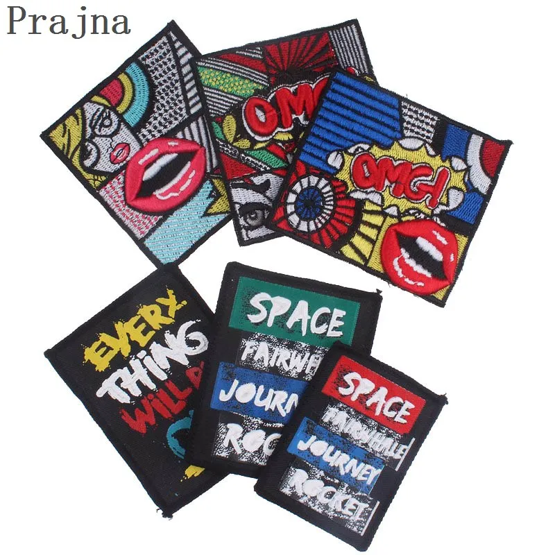 

Prajna Letter Patches Embroidered Sew On Japan Band Patch Stalker Space Kiss Jacket Cloth Fabric Backpack Patches Glueless Badge