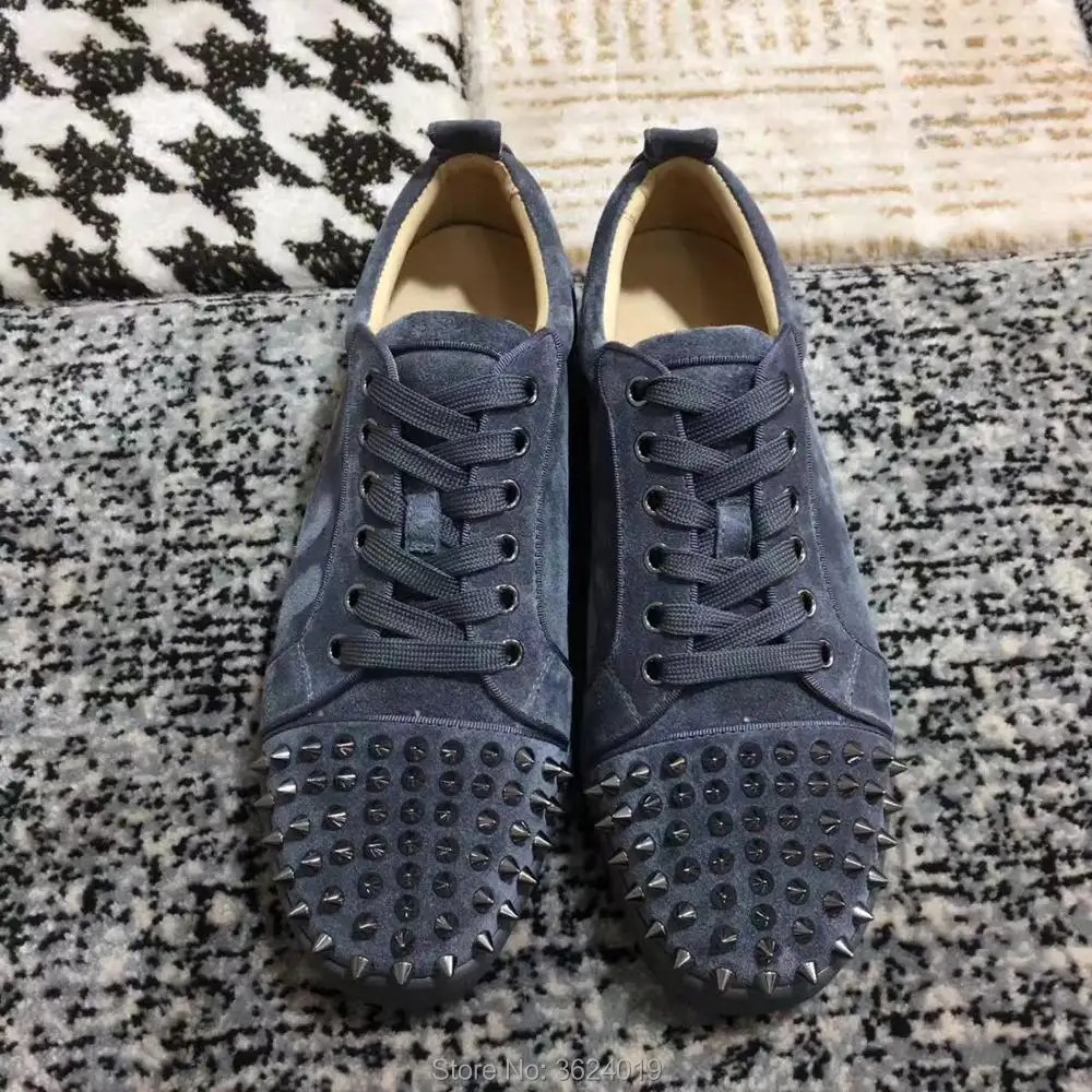 

Low Cut cl andgz Man Iron Gray Lace up Rivets Top quality Red Bottom sport Shoes Sneakers Leather Loafers Flat Footwear Spring
