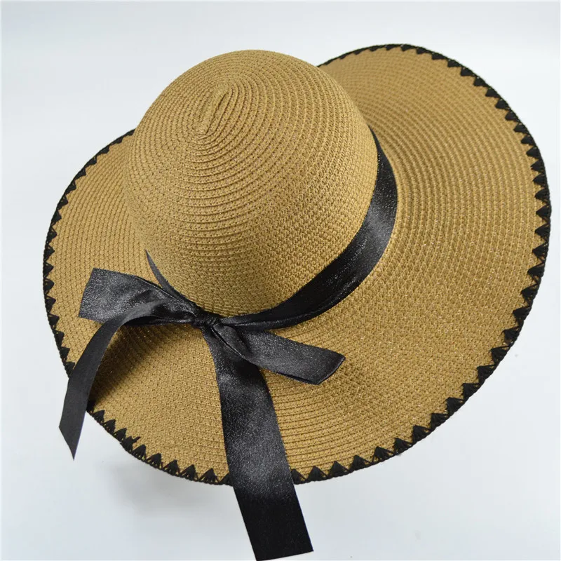 

Bowknot Basin Hat Sunscreen Straw Female Spring and Summer Small Scent Seaside Beach Hats Fashion Sun Shade Casual Cap H053