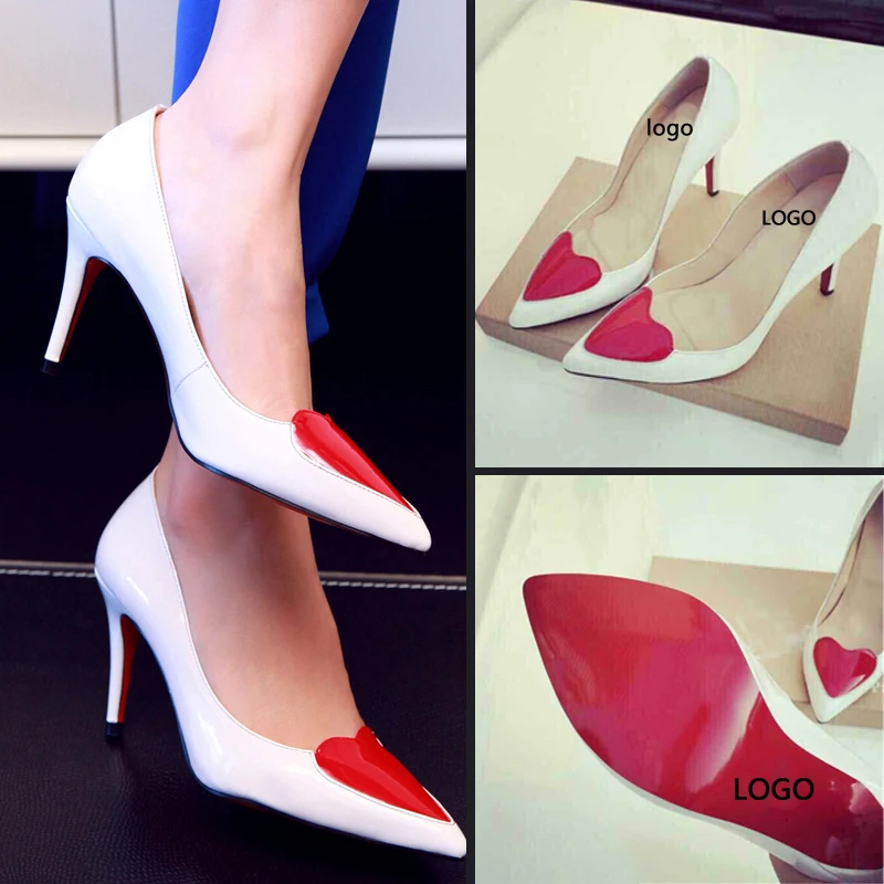 women pumps 2015 10cm wedding Red color Bottom pointed toe thin Heels fashion sexy Heart-Shaped High Shoes EU size:34-39 | Обувь
